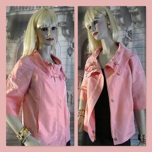 St. John Jacket Coral Peach Sz Small Medium Center Front Zipper Cowl Collar